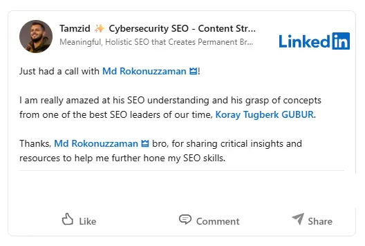 Tamzid Testimonial Md Rokonuzzaman Semantic SEO Specialist